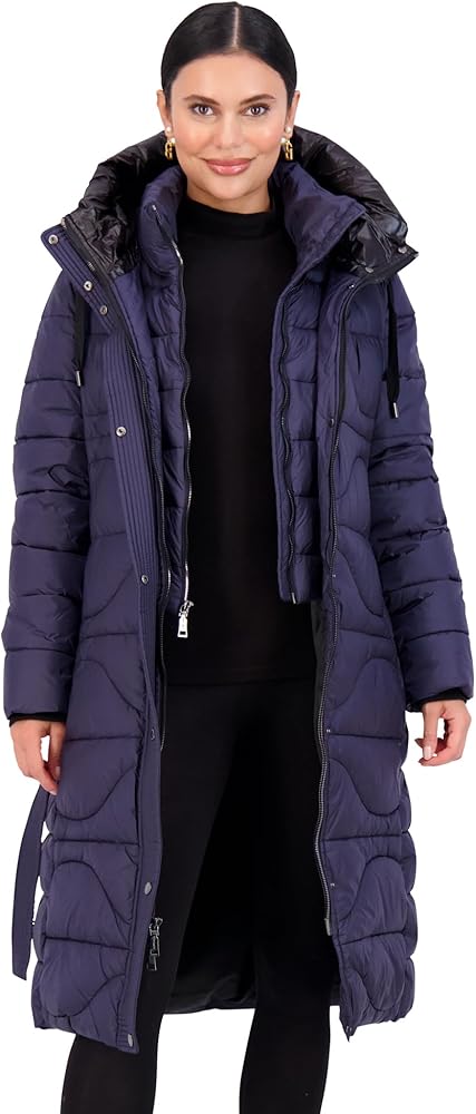 Vince Camuto Hooded Women's Puffer Jacket, Womens Onion-Quilted Long Winter Coat