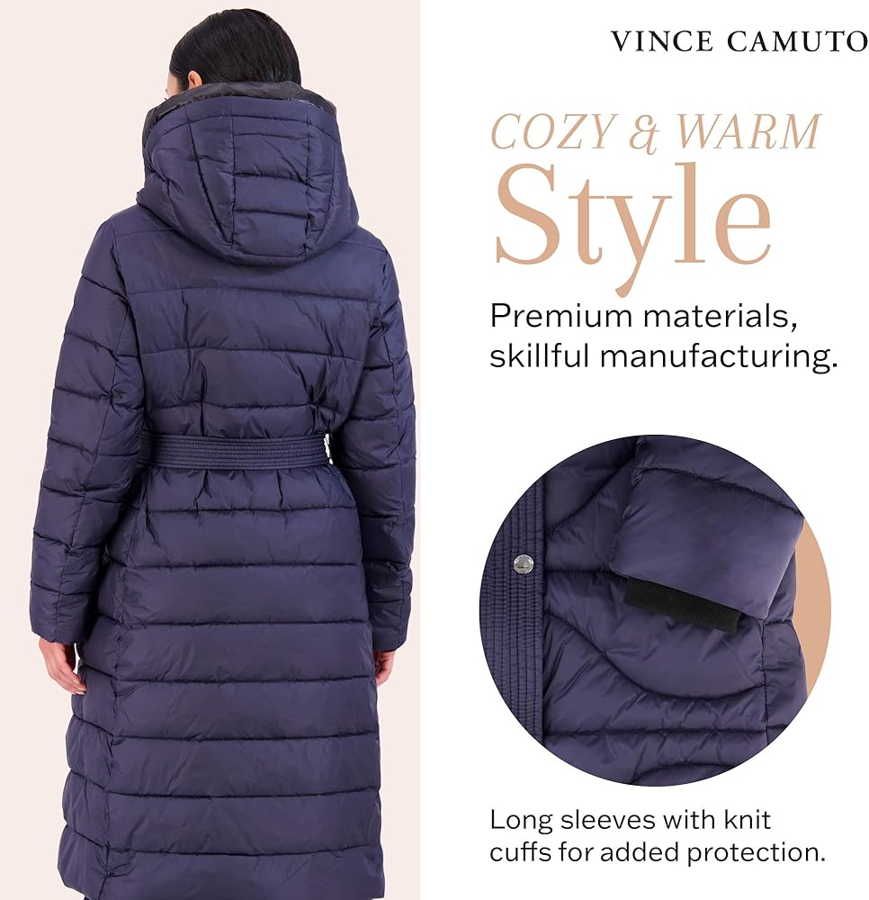 Vince Camuto Hooded Women's Puffer Jacket, Womens Onion-Quilted Long Winter Coat