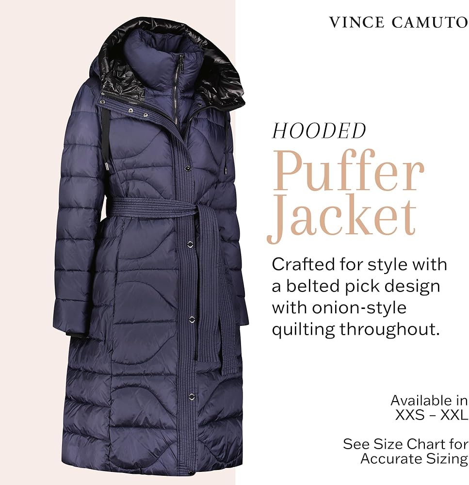 Vince Camuto Hooded Women's Puffer Jacket, Womens Onion-Quilted Long Winter Coat