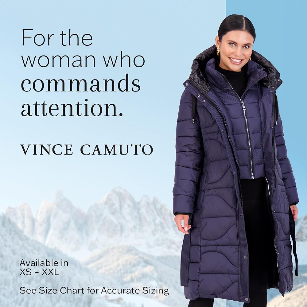 Vince Camuto Hooded Women's Puffer Jacket, Womens Onion-Quilted Long Winter Coat