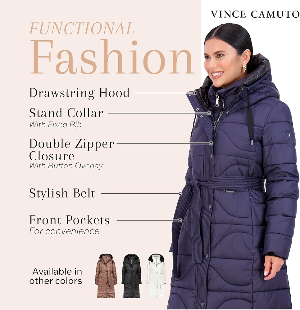 Vince Camuto Hooded Women's Puffer Jacket, Womens Onion-Quilted Long Winter Coat